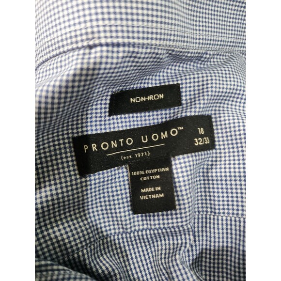 Lot Of 2 Pronto Uomo Checkered Dress Shirt Long Sleeve Button Up Mens 18 32/33 - Picture 7 of 9